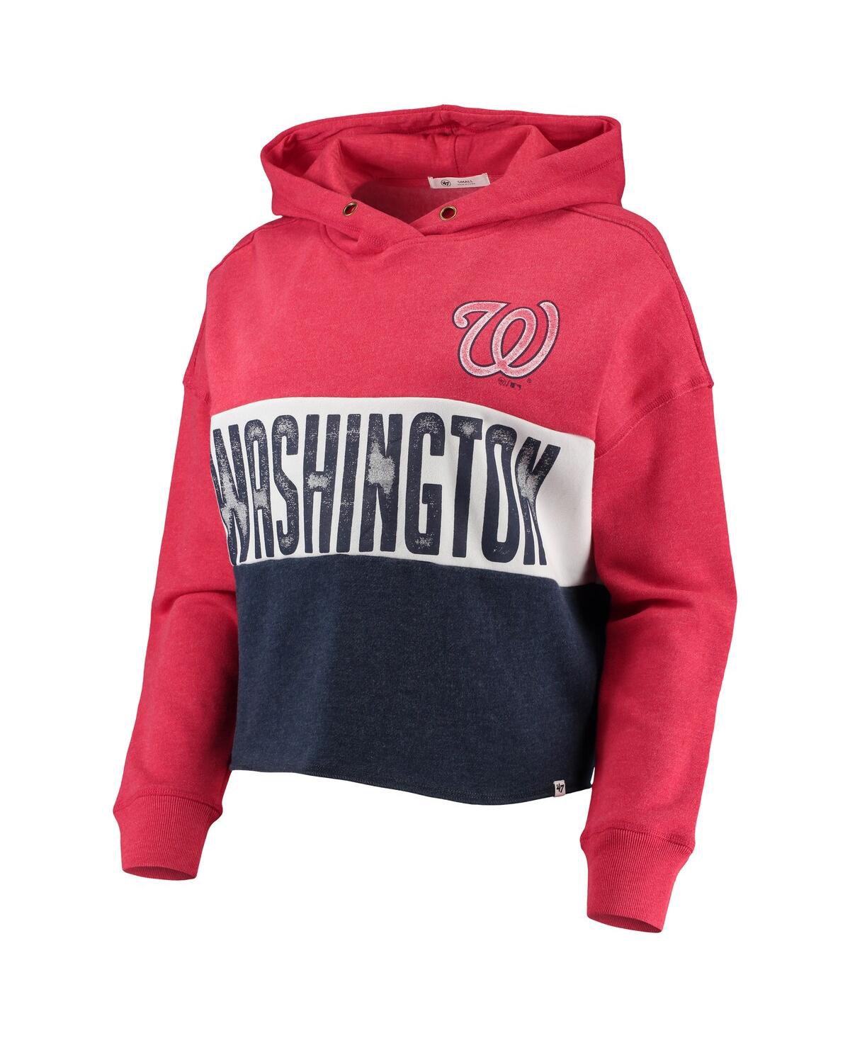 Shop 47 Brand Women's '47 Heathered Red And Heathered Navy Washington Nationals Lizzy Cropped Pullover Hoodie In Heathered Red,heathered Navy