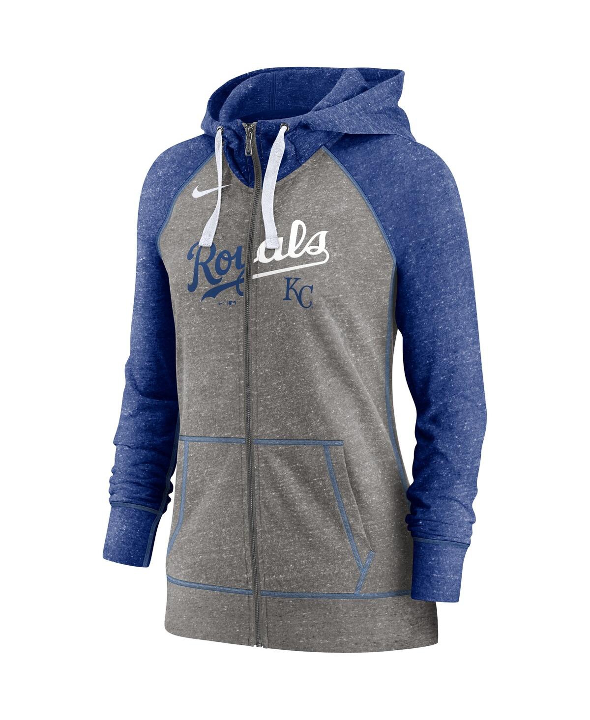 Nike Heather Charcoal/heather Royal Kansas City Royals Split Wordmark Gym Vintage Raglan Lightweight In Heathered Charcoal,heathered Royal