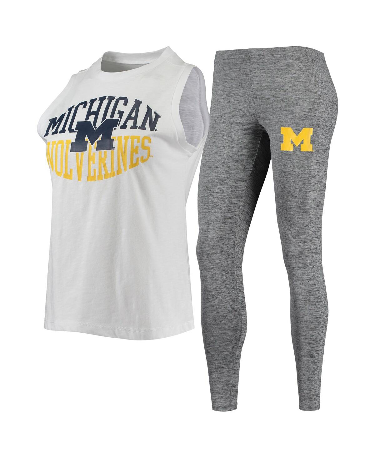Women's Concepts Sport Charcoal, White Michigan Wolverines Tank Top and Leggings Sleep Set - Charcoal, White