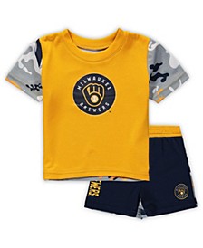 Newborn and Infant Boys and Girls Gold, Navy Milwaukee Brewers Pinch Hitter T-shirt and Shorts Set