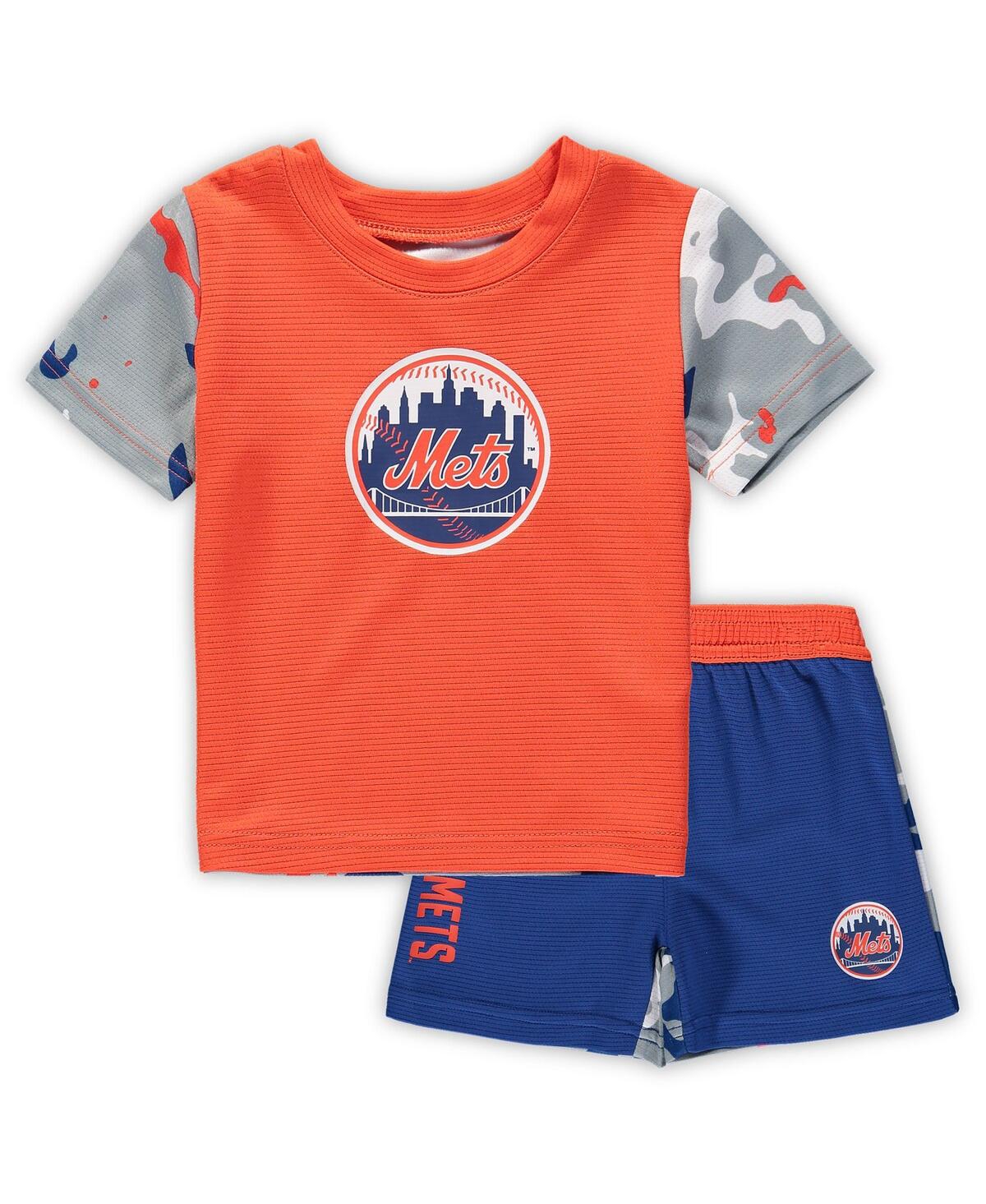 Outerstuff Babies' Newborn And Infant Boys And Girls Orange, Royal New York Mets Pinch Hitter T-shirt And Shorts Set In Orange,royal