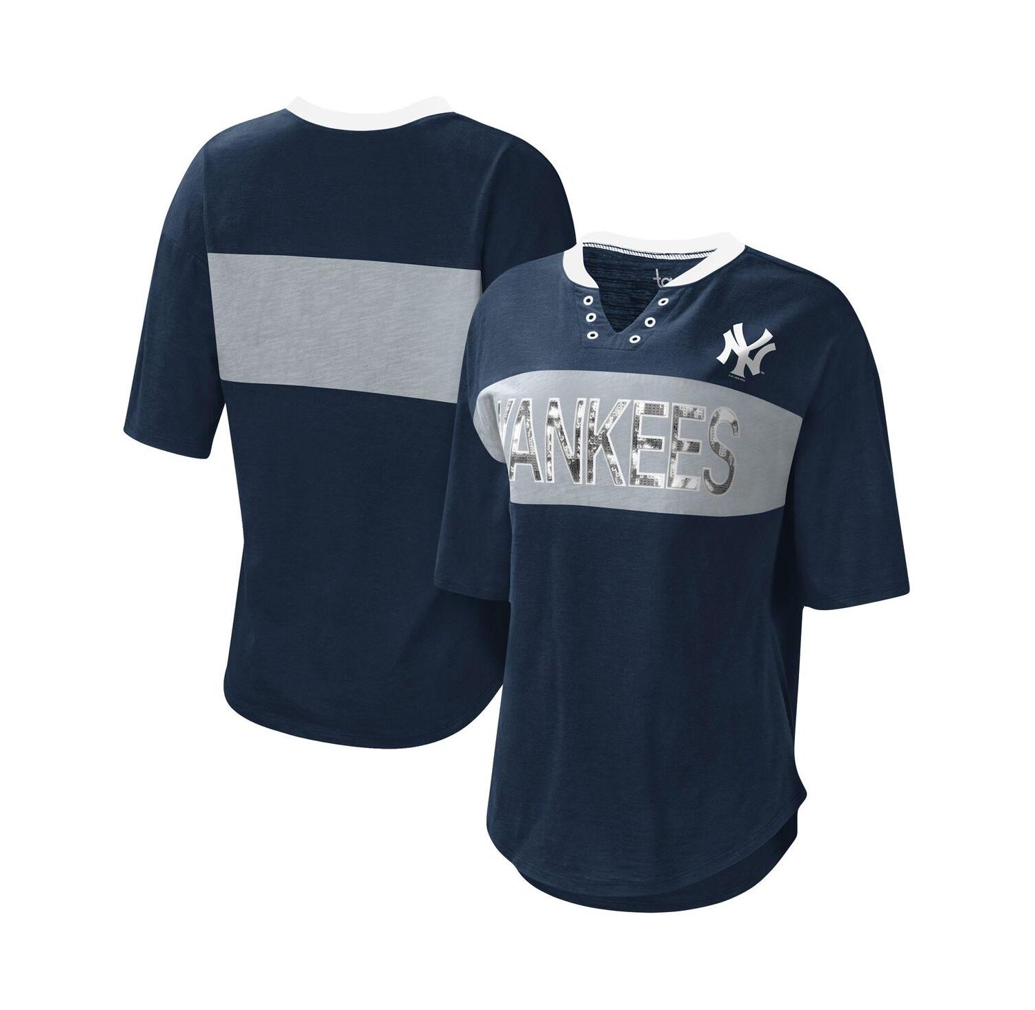 Women's Navy and Gray New York Yankees Lead Off Notch Neck T-shirt
