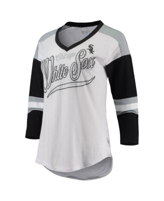 Women's White and Black Chicago White Sox Base Runner 3/4-Sleeve V-Neck T-shirt
