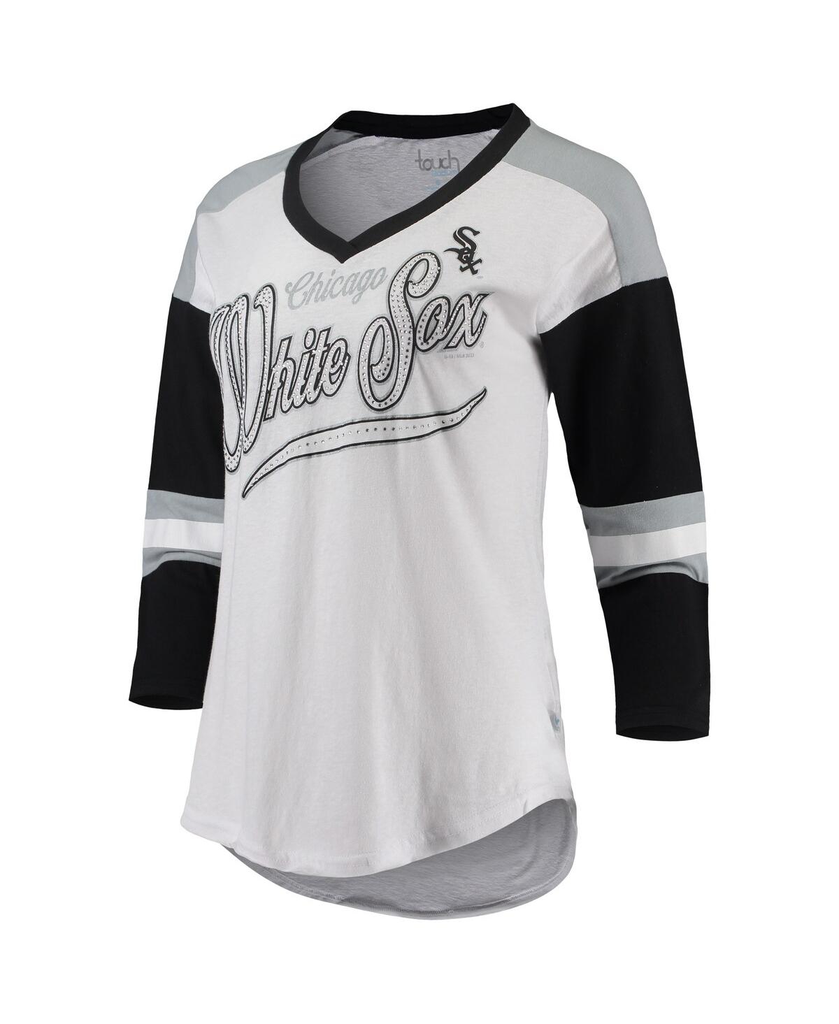 Shop Touché Women's Touch White And Black Chicago White Sox Base Runner 3/4-sleeve V-neck T-shirt In White,black