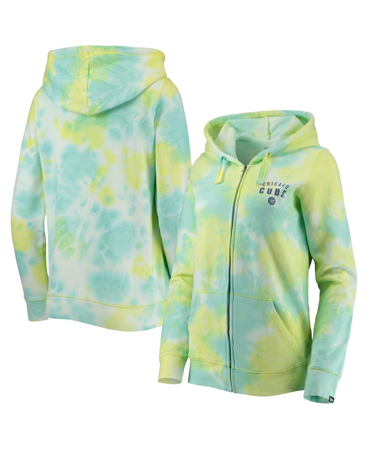 NEW ERA WOMEN'S NEW ERA WHITE CHICAGO CUBS TIE-DYE FULL-ZIP HOODIE 