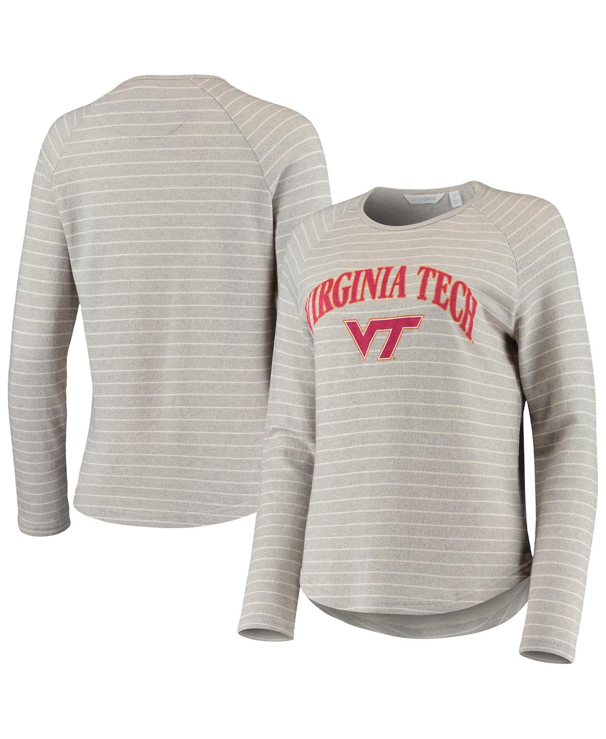 Women's Heathered Gray Virginia Tech Hokies Seaside Striped French Terry Raglan Pullover Sweatshirt - Heathered Gray