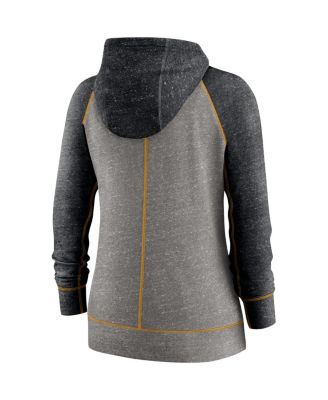 Women's Heathered Charcoal and Heathered Black Pittsburgh Pirates Split Wordmark Gym Vintage-Like Raglan Slub Full-Zip Hoodie