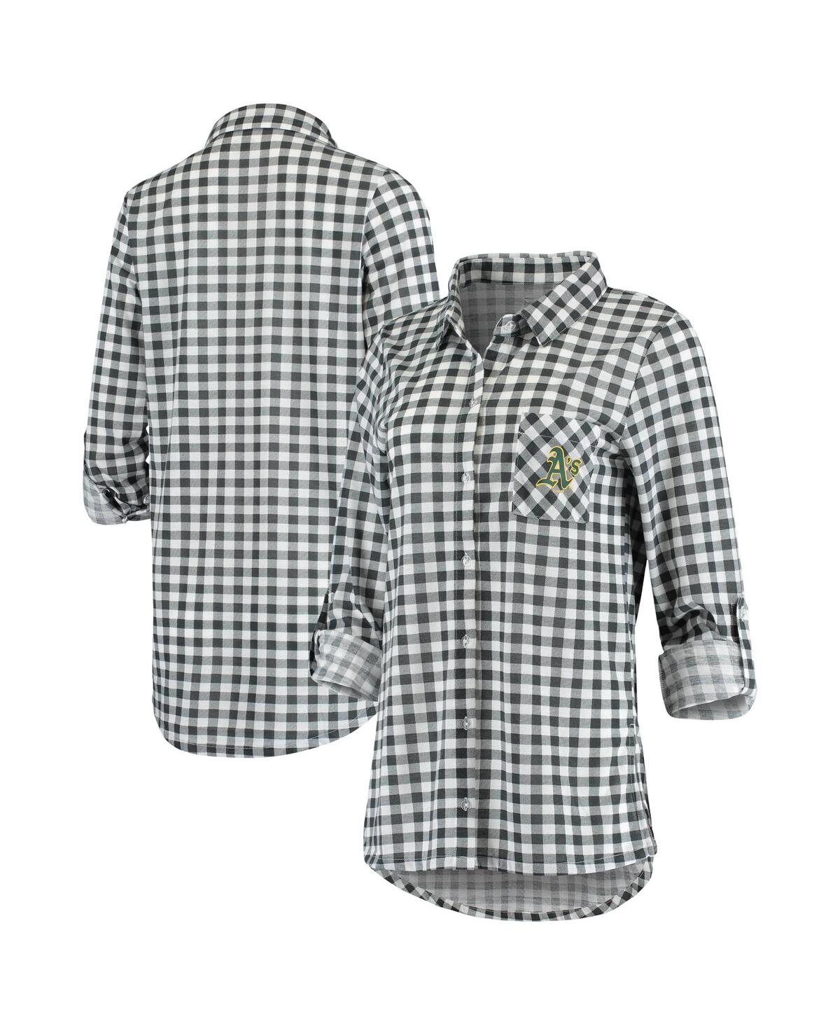 Concepts Sport Women's  Charcoal Oakland Athletics Wanderer Long Sleeve Button-up Nightshirt In Charcoal
