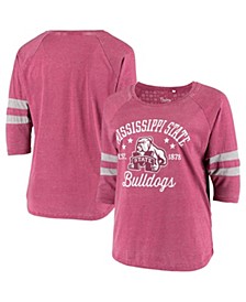 Women's Heathered Maroon Mississippi State Bulldogs Plus Size Jade Vintage-Like Washed 3/4-Sleeve Jersey T-shirt