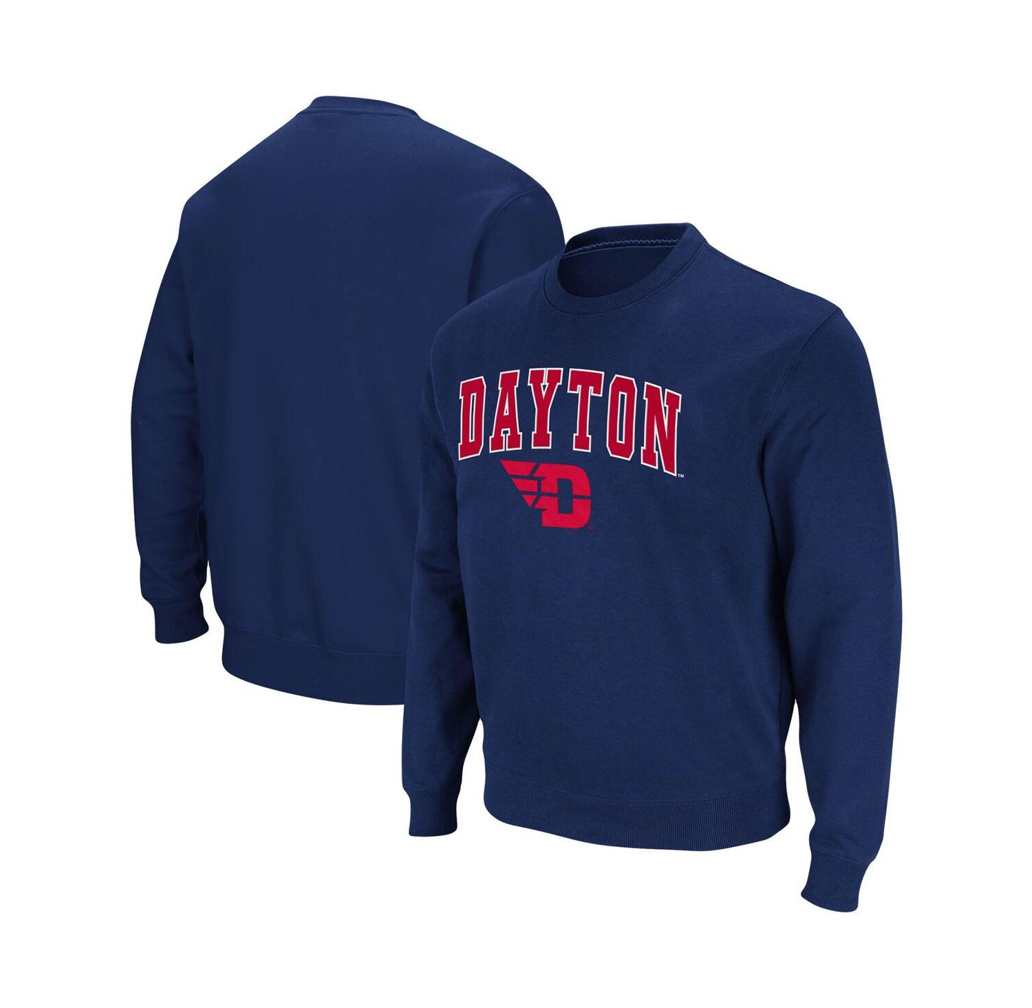 Men's Navy Dayton Flyers Arch and Logo Tackle Twill Pullover Sweatshirt