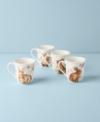 Butterfly Meadow Bunny Mugs, Set of 4
