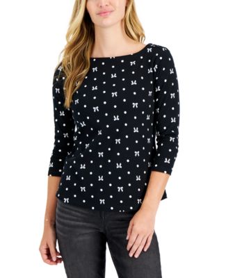 Charter Club - Petite Cotton Printed Boat-Neck Top