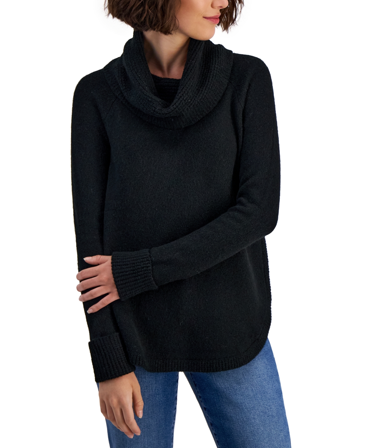 Shop Style & Co Petite Waffle Cowlneck Tunic, Created For Macy's In Deep Black