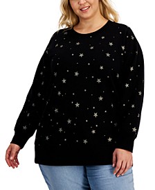 Plus Size Star-Print Fleece Sweatshirt, Created for Macy's
