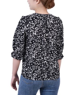 Petite Elbow Sleeve Y-Neck Blouse