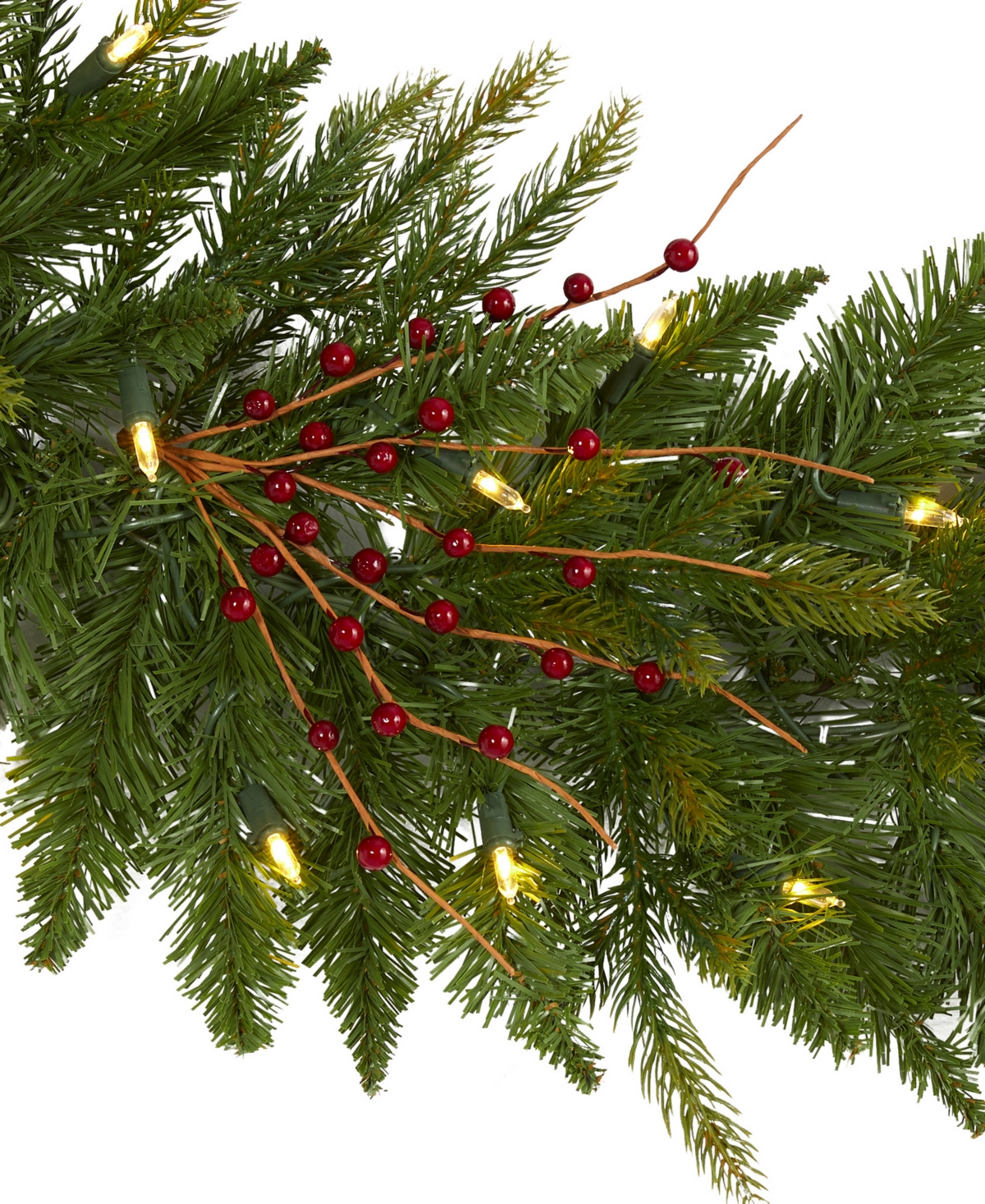Christmas Pine Artificial Garland with Lights and Berries,