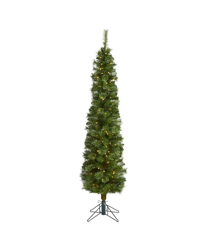 Nearly Natural Green Pencil Artificial Christmas Tree with Lights and ...