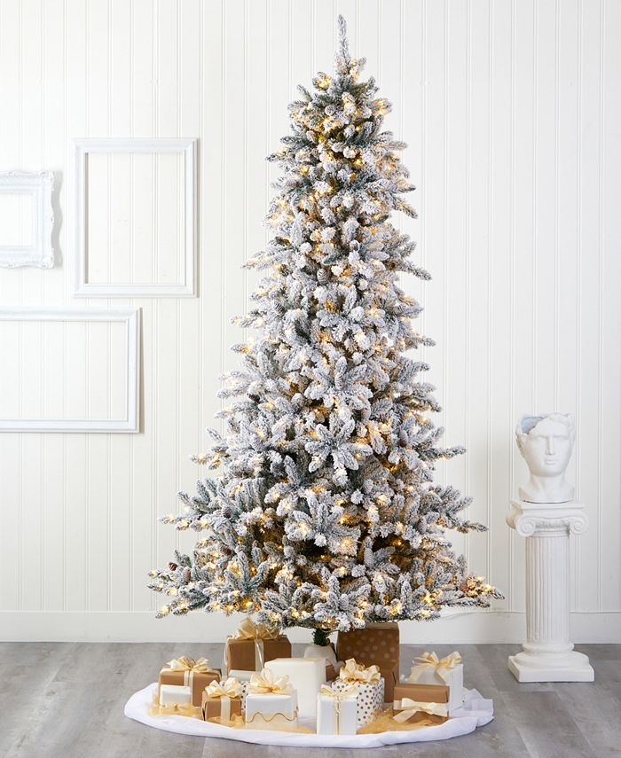 Nearly Natural Flocked Livingston Fir Artificial Christmas Tree with ...