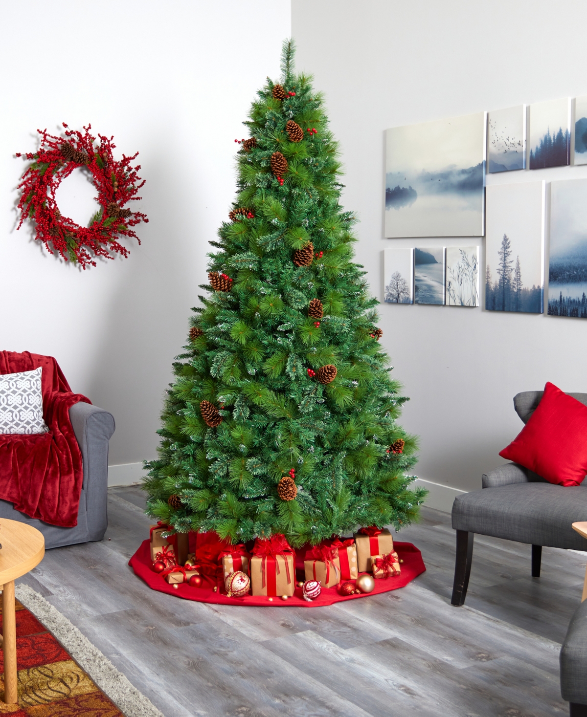 Montana Mixed Pine Artificial Christmas Tree with Pine Cones, Berries and Lights,