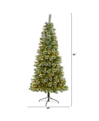 Wisconsin Slim Snow Tip Pine Artificial Christmas Tree with Lights, 84"