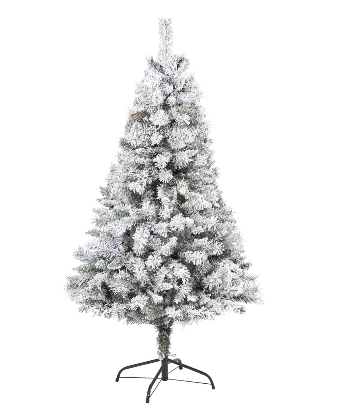 Nearly Natural Flocked River Mountain Pine Artificial Christmas Tree With Pinecones, 60" In Green