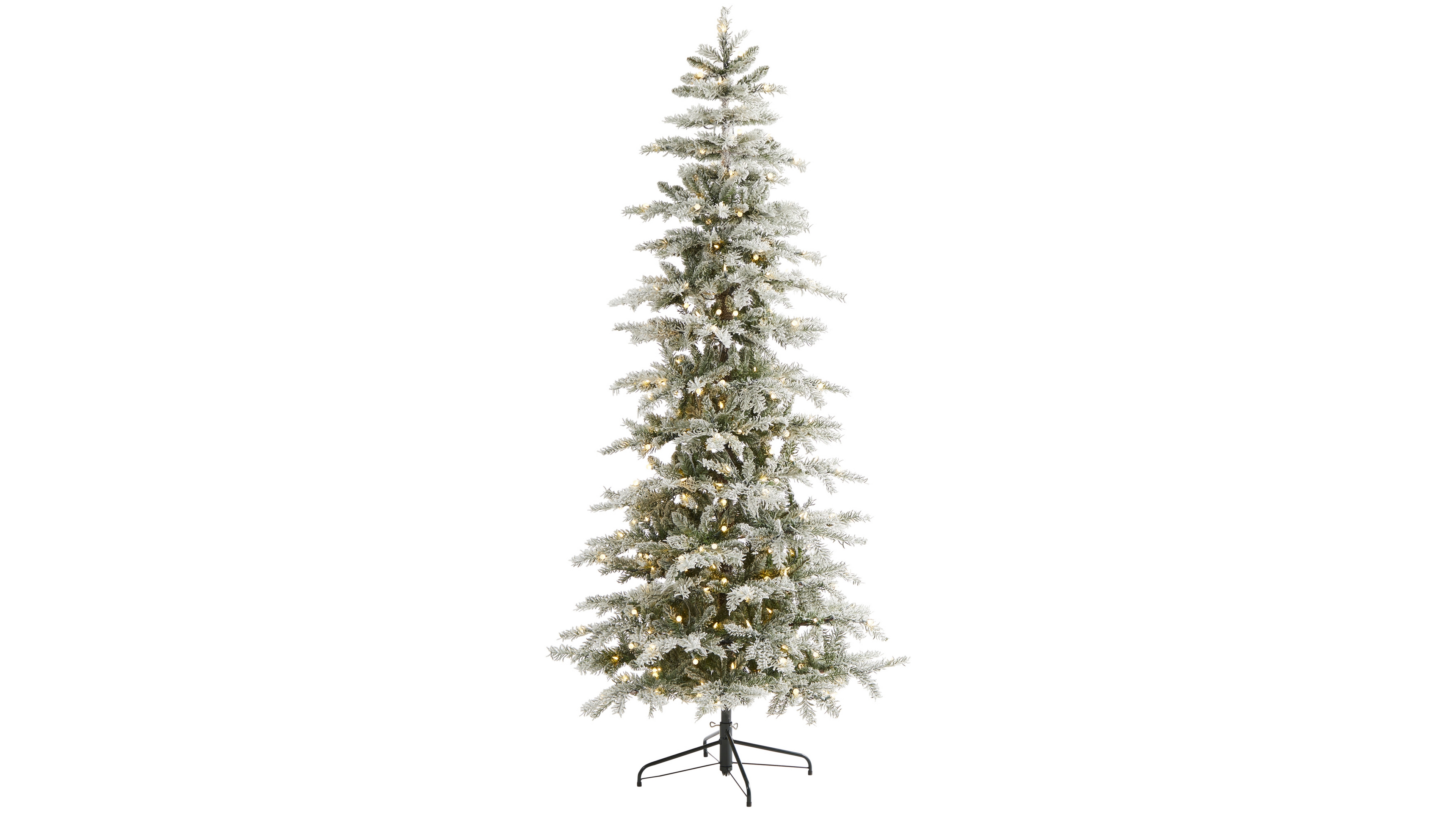 Slim Flocked Nova Scotia Spruce Artificial Christmas Tree with Lights and Bendable Branches, 90"