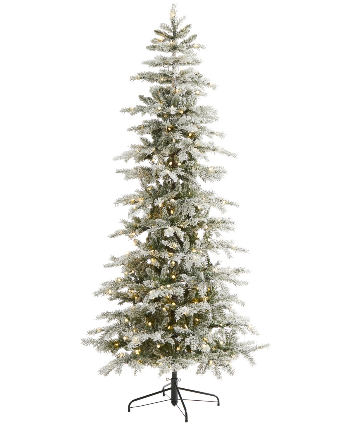 Slim Flocked Nova Scotia Spruce Artificial Christmas Tree with Lights and Bendable Branches, 90" - Green