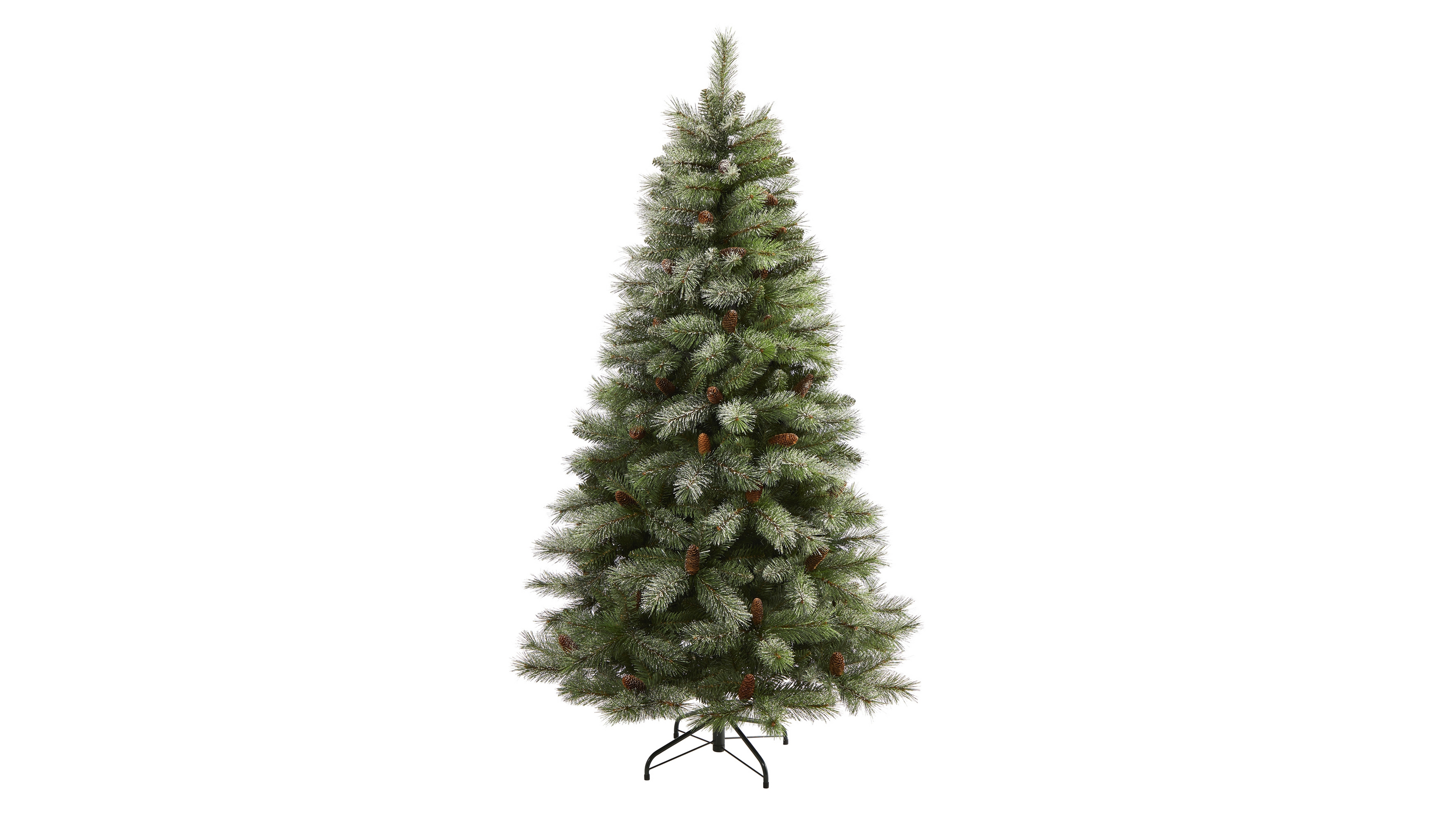 Snowed French Alps Mountain Pine Artificial Christmas Tree with Bendable Branches and Pine Cones, 72"
