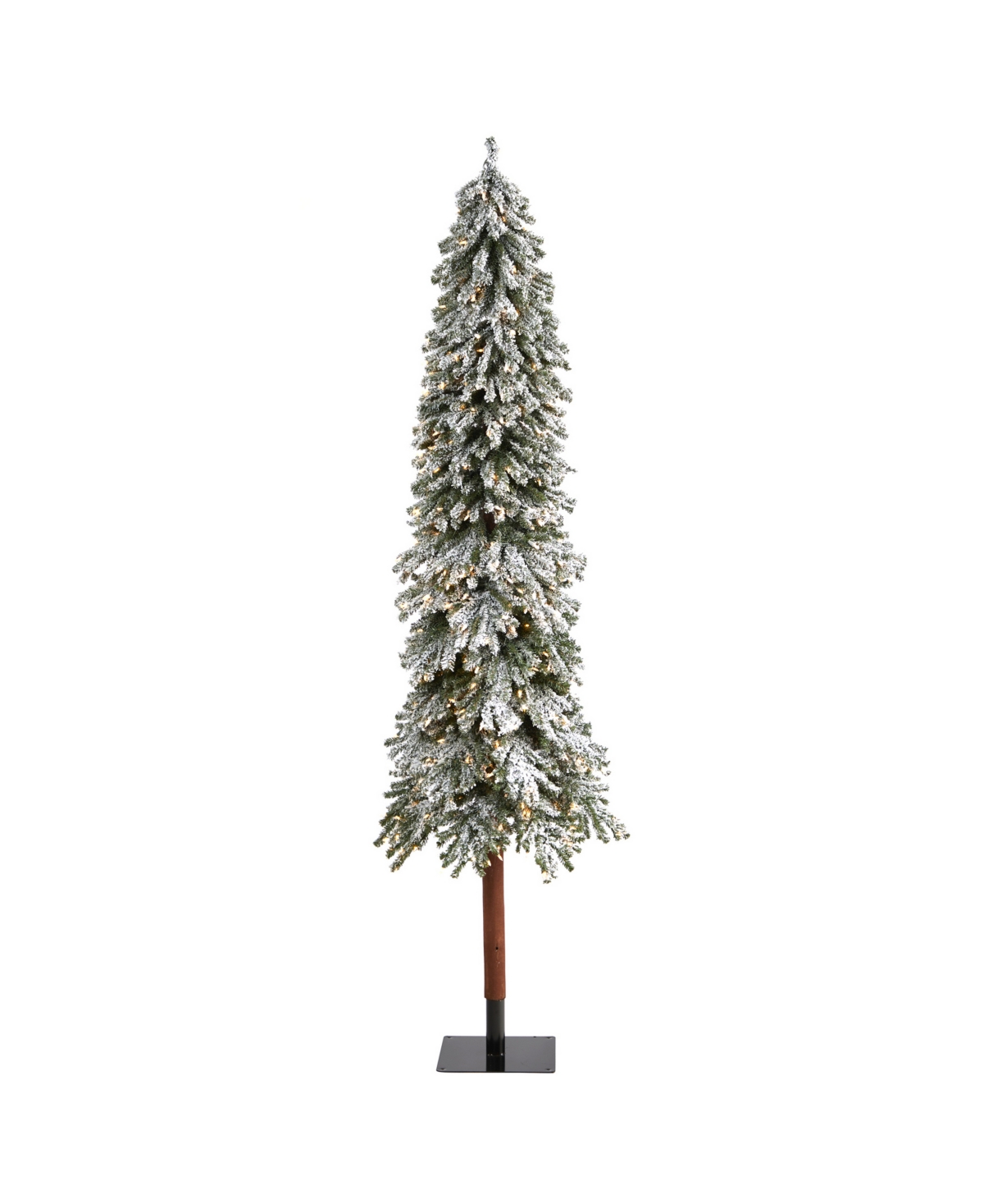 Nearly Natural Flocked Grand Alpine Artificial Christmas Tree With Lights And Bendable Branches On Natural Trunk, 9 In White,green