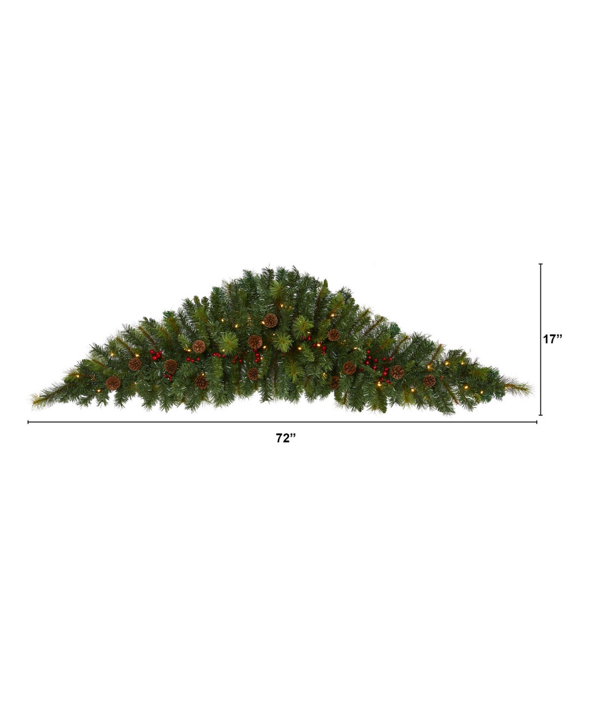 Artificial Christmas Swag with Lights, Berries and Pinecones,