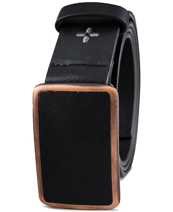 Sun + Stone Men's Bonded Leather Plaque Buckle Belt, Created for Macy's