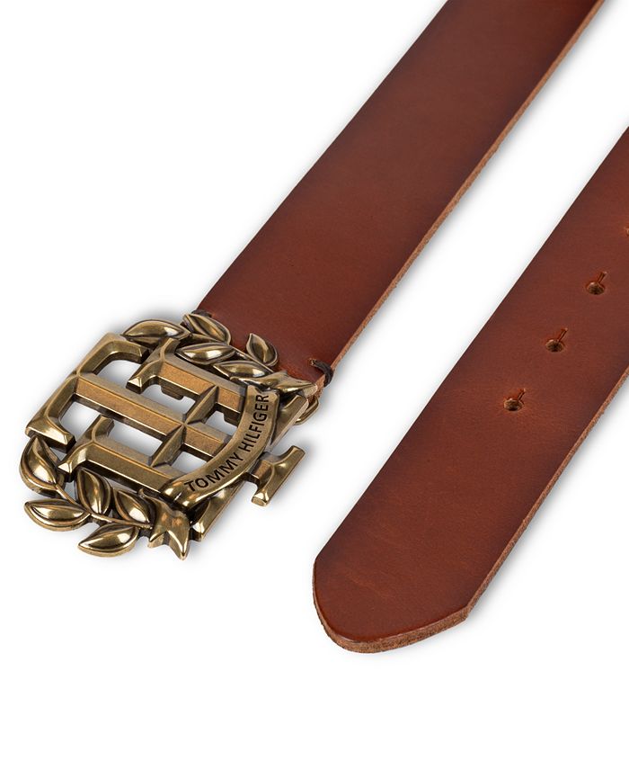 Vuggeviser Rettelse sorg Tommy Hilfiger Men's Iconic Monogram Crest Plaque Buckle Leather Belt -  Macy's