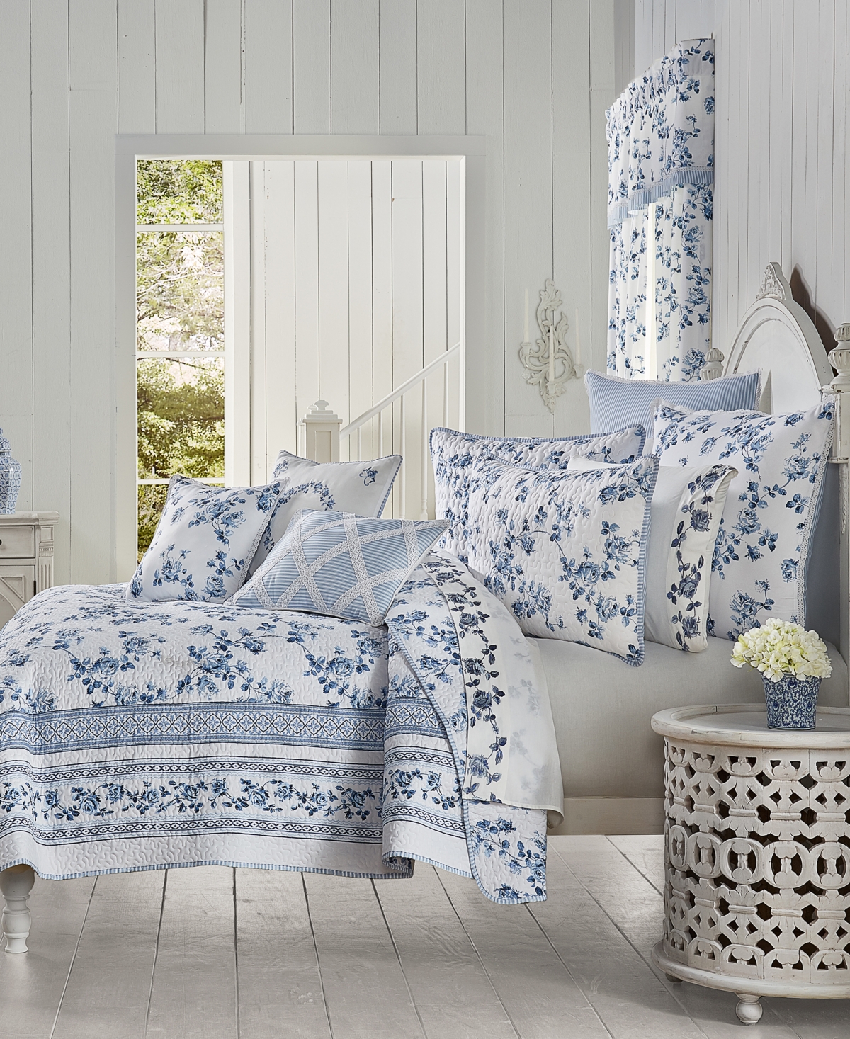 Shop Royal Court Rialto Classic Floral 3-pc. Quilt Set, Full/queen In French Blue
