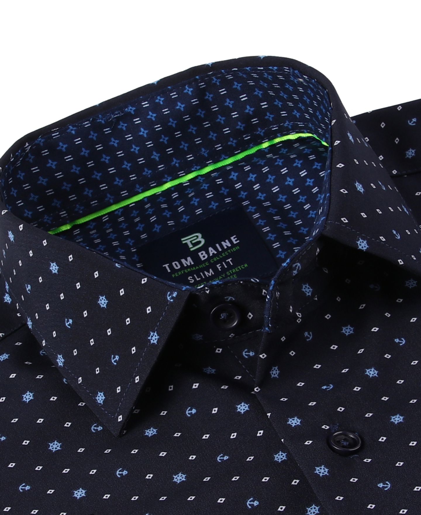 Мужская рубашка Tom Baine Slim Fit Short Sleeve Performance Button Down Dress Shirt, цвет: Тёмно-синий — фото 2