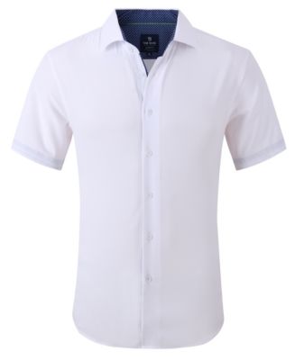Tom Baine Men's Slim Fit Short Sleeve Performance Button Down Dress Shirt - White - XXLarge