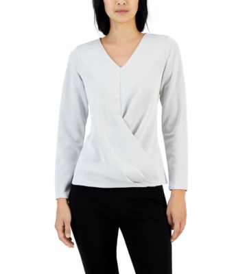 Alfani - Women's Knit Solid Wrap-Front Top