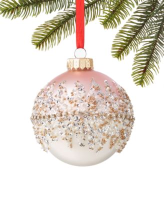 Holiday Lane - Linen Holiday Glass Ombr&eacute; Ball with Beads Band Design