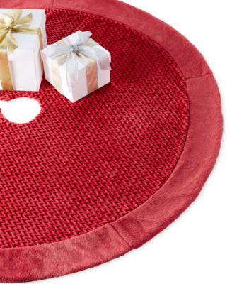 Holiday Lane - 48" Houndstooth Center Pattern with Plush Border Red Tree Skirt