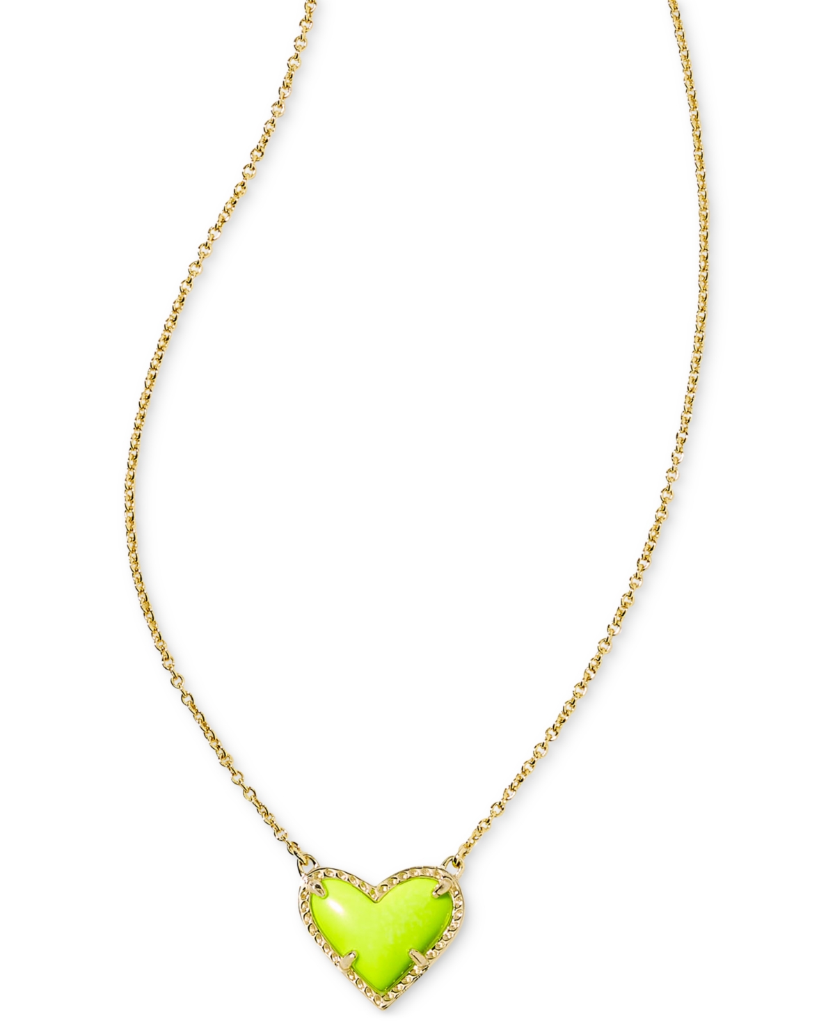 Kendra Scott 14k Gold Plated And Genuine Stone  Ari Heart Pendant Necklace In Neon Yello