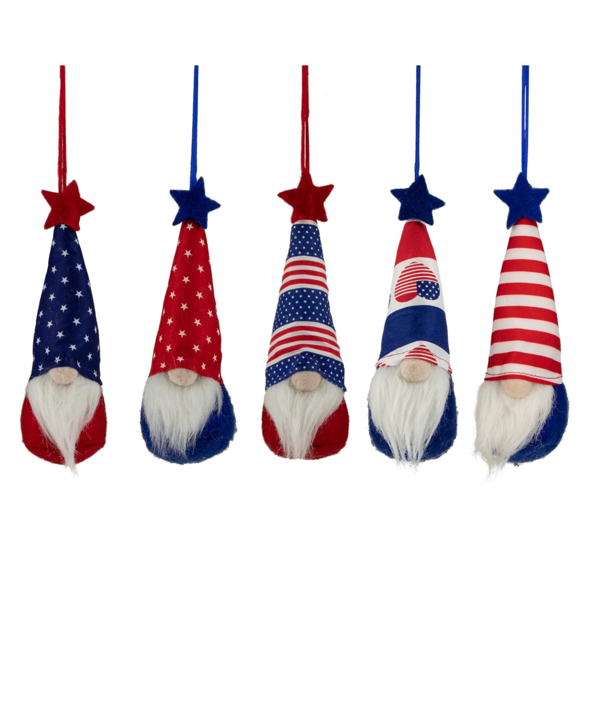 Northlight Patriotic 4th Of July Americana Gnome Ornaments, Set Of 5 In Blue