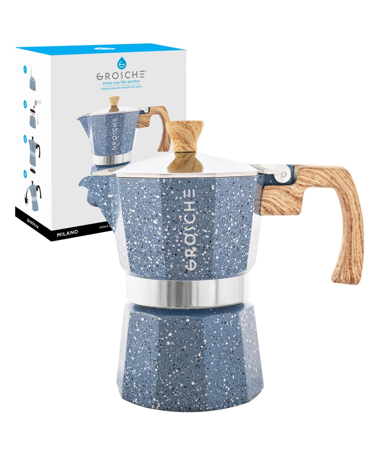 Grosche Milano Stone Stovetop Espresso Maker Moka Pot 3 Cup, 5 oz In Indigo Blue