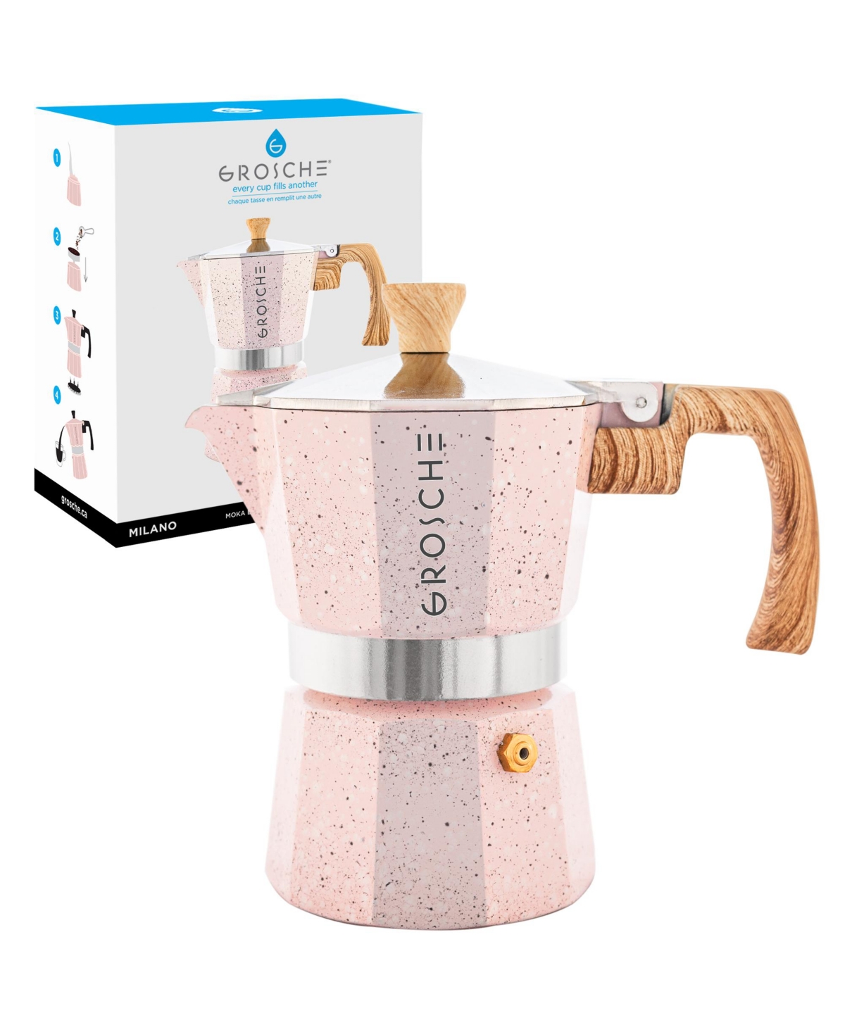 Grosche Milano Stone Stovetop Espresso Maker Moka Pot 3 Cup, 5 oz In Blush Pink