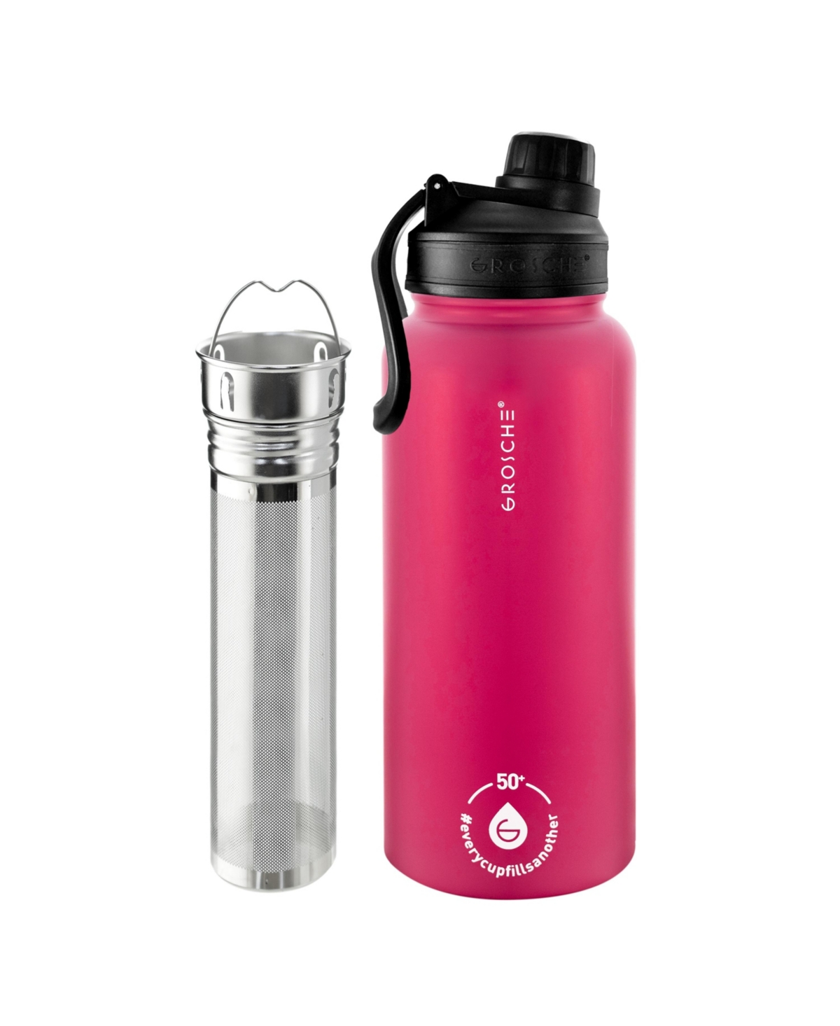 Grosche Chicago Steel Insulated Tea Infusion Flask, Tea And Coffee Tumbler, 32 Fluid oz In Fuchsia Pink