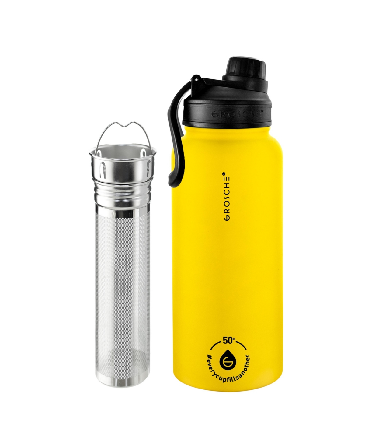 Grosche Chicago Steel Insulated Tea Infusion Flask, Tea And Coffee Tumbler, 32 Fluid oz In Honey Yellow