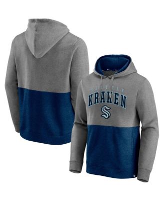 Men's Heathered Gray, Deep Sea Blue Seattle Kraken Block Party Classic Arch Signature Pullover Hoodie
