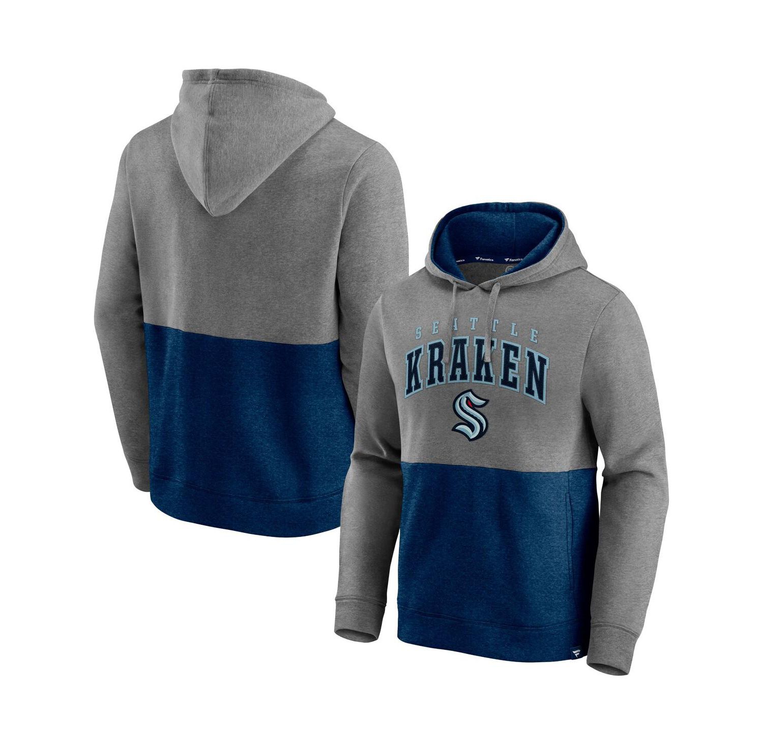 Men's Heathered Gray, Deep Sea Blue Seattle Kraken Block Party Classic Arch Signature Pullover Hoodie