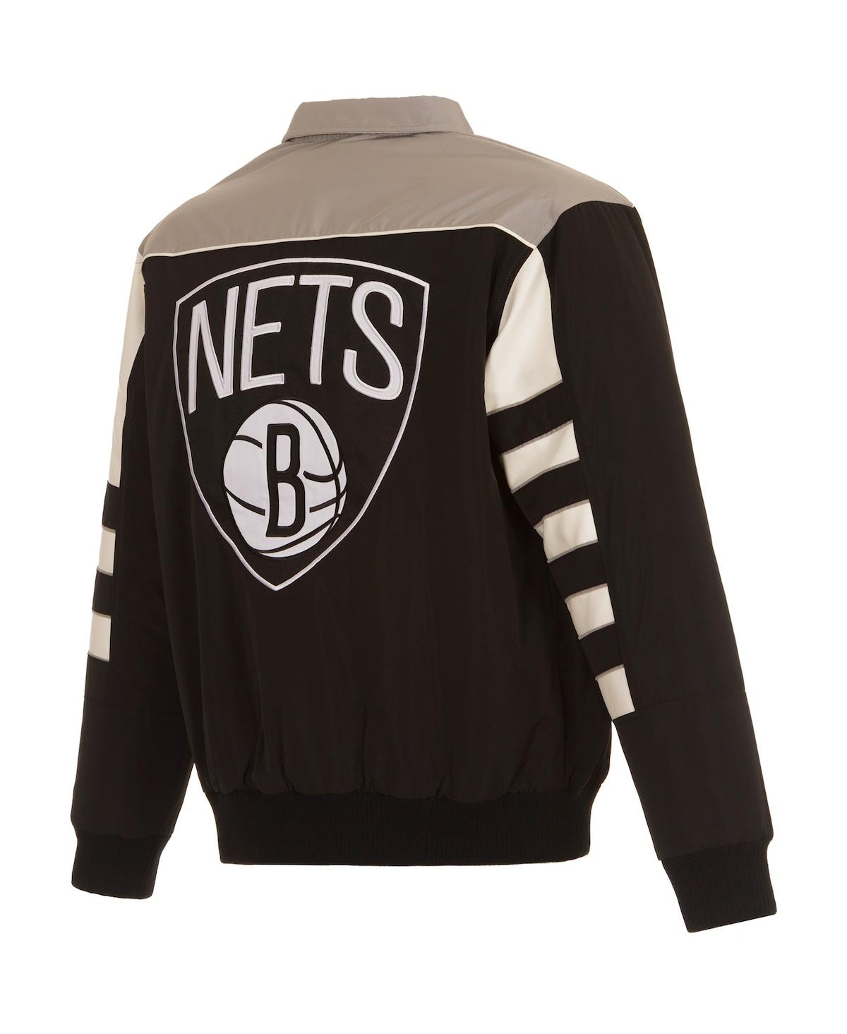 Shop Jh Design Men's  Black Brooklyn Nets Stripe Colorblock Nylon Reversible Full-snap Jacket