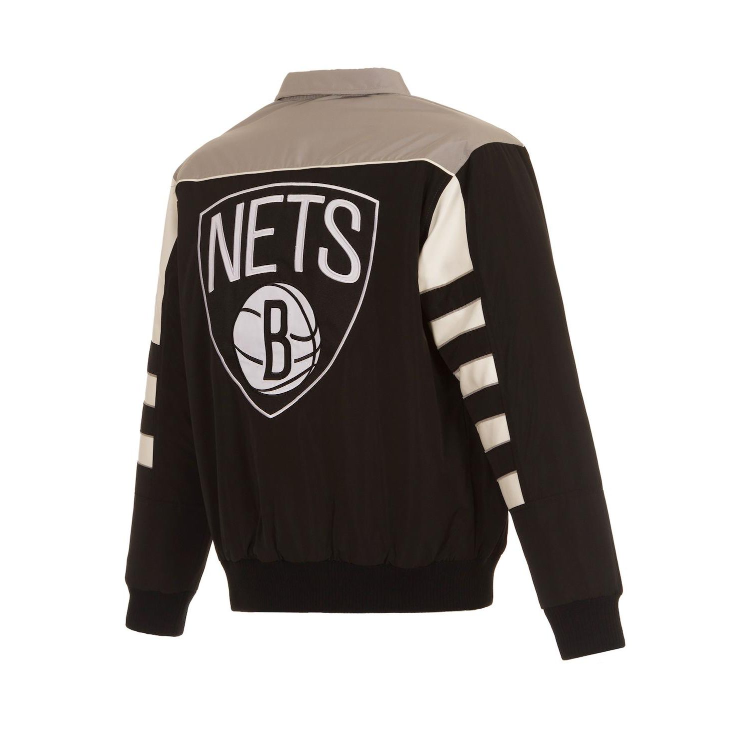 Men's Black Brooklyn Nets Stripe Colorblock Nylon Reversible Full-Snap Jacket