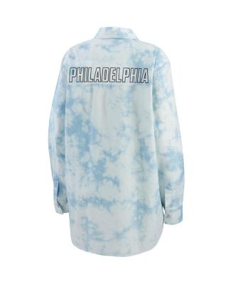 Women's White Philadelphia Flyers Oversized Tie-Dye Button-Up Denim Shirt