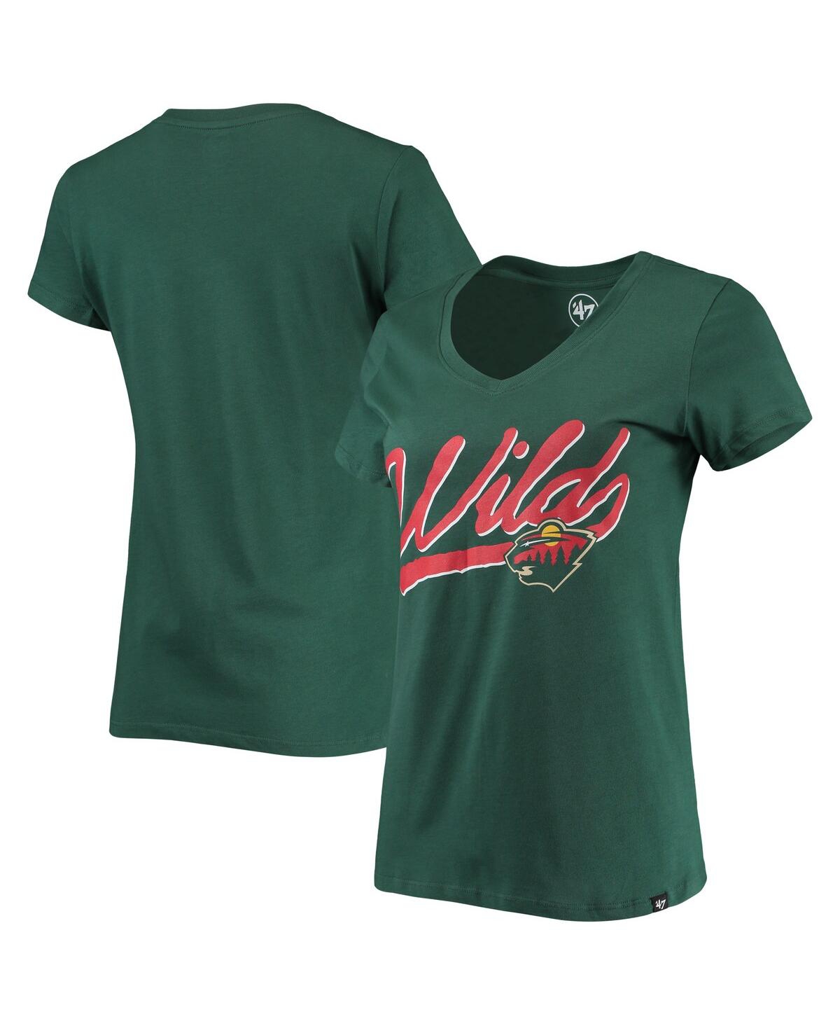 Shop 47 Brand Women's ' Green Minnesota Wild Script Sweep Ultra Rival V-neck T-shirt